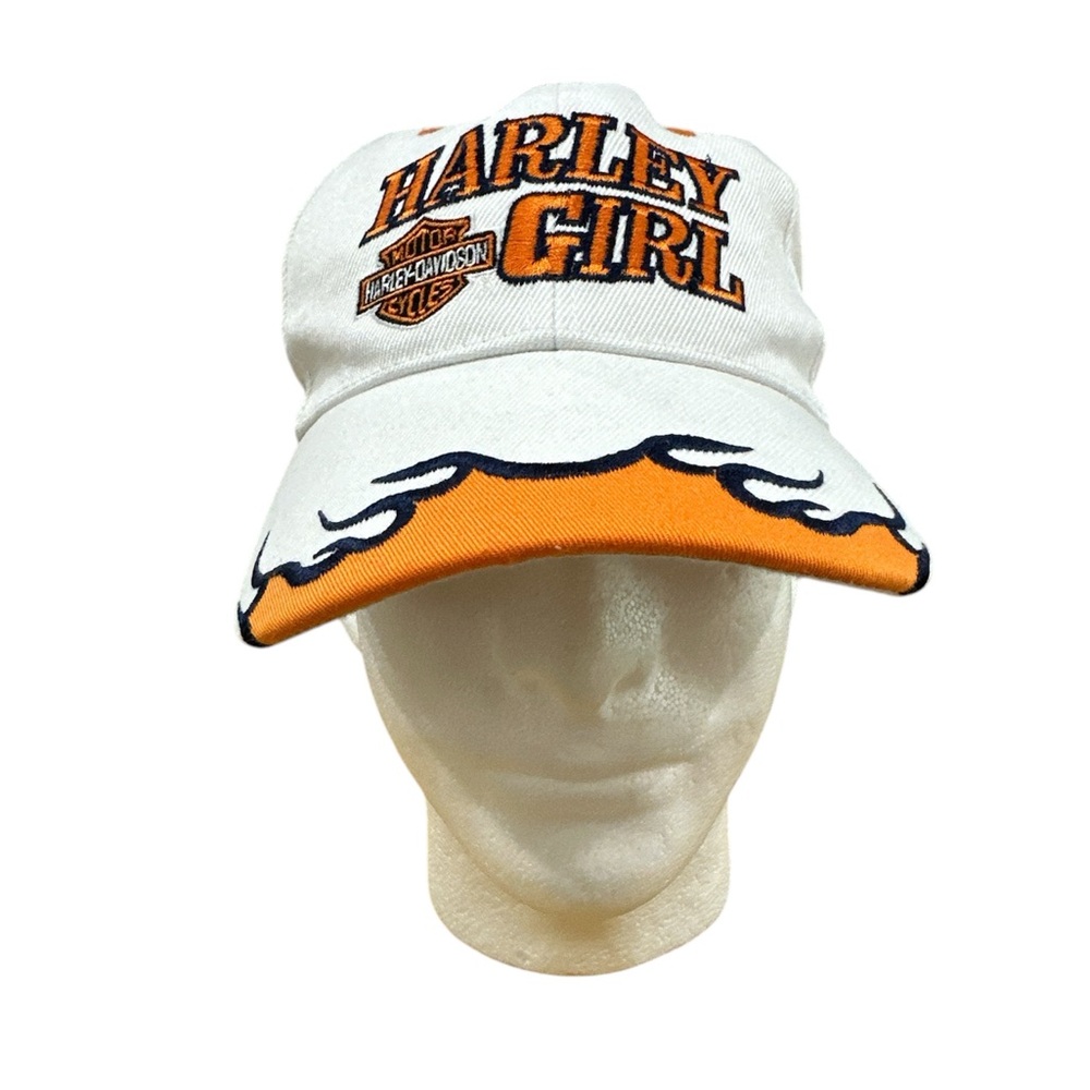 Harley Girl Ball Cap Hat One Size Harley Davidson Motorcycle White Orange Flames